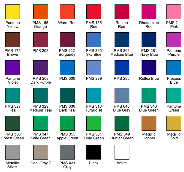 Polypropylene Stock Ink Colors - The Bag Ladies